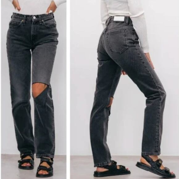 Re/done 70s Straight Jeans Washed Noir with Hole Size 29 - Picture 1 of 13